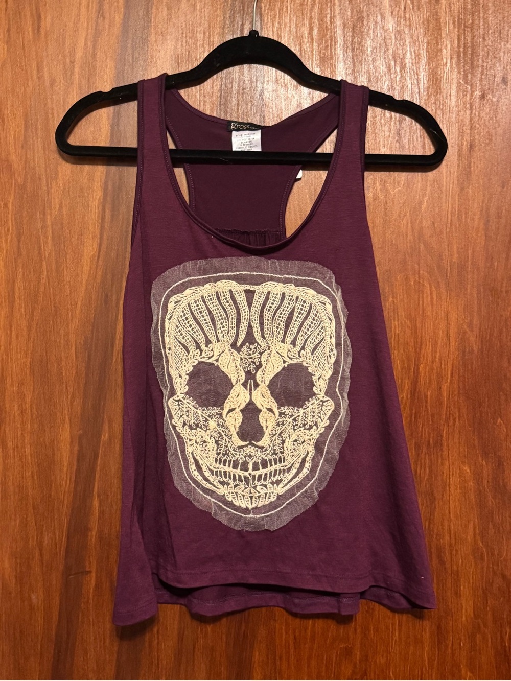 Grass Collections Crochet Lace Skull Racerback Tank Top Size Medium
